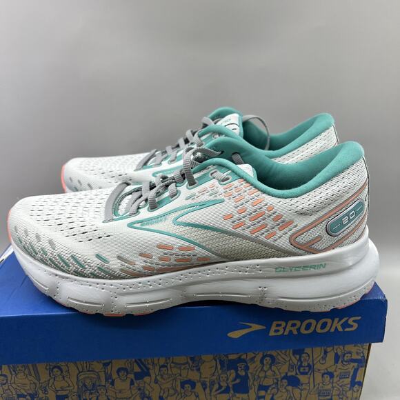 Brooks Glycerin 20 Running Shoes Women Size 10 D Wide White Teal Comfort Sneaker - Picture 3 of 9